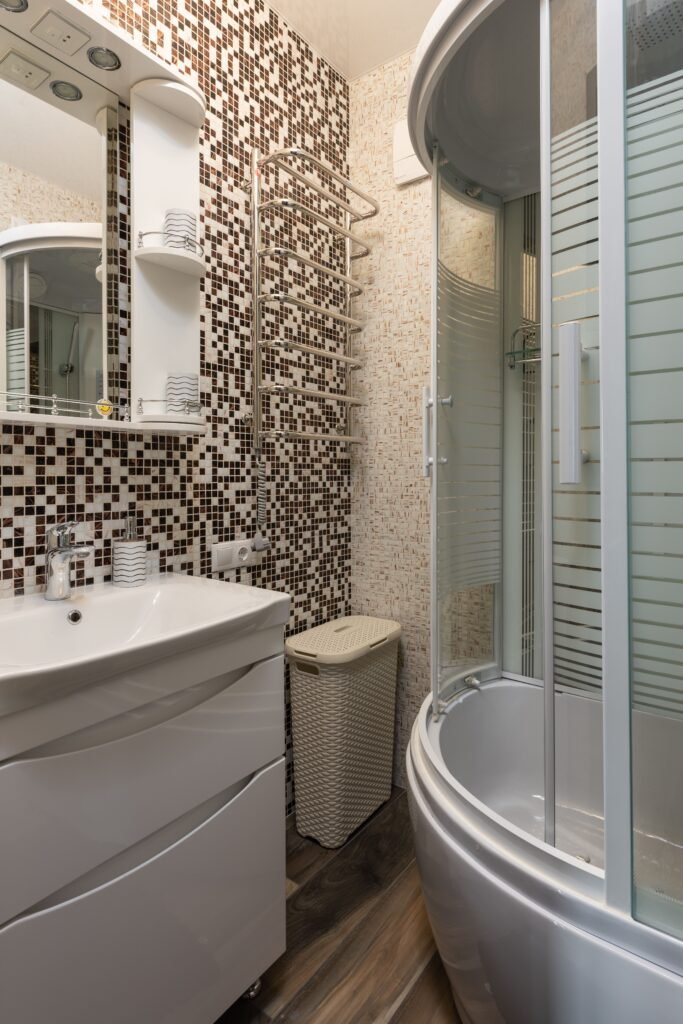 bathroom accessories set with towel bar shelf robe hook and soap dispenser